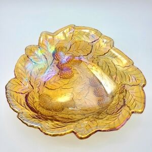 Vtg Indiana‎ Glass Amber Iridescent Triangle Bowl Carnival Depression Loganberry